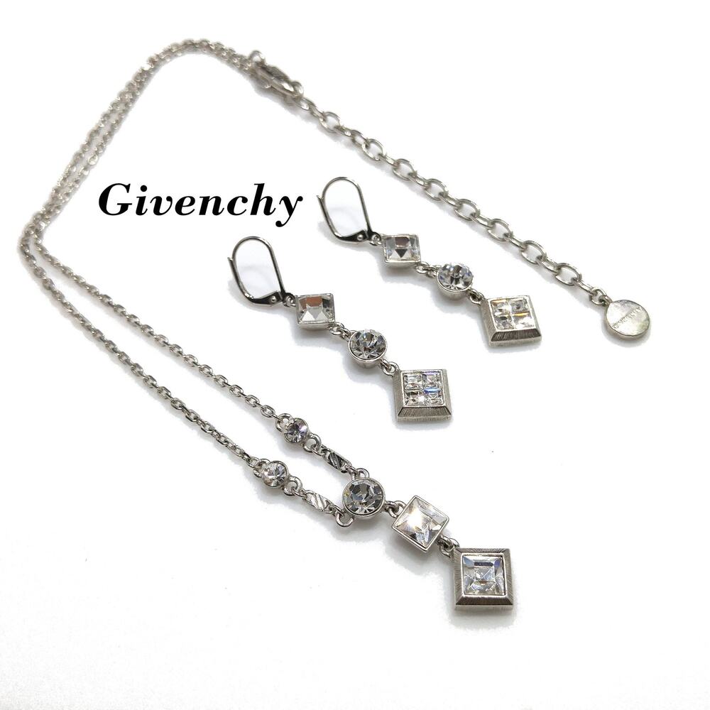 Givenchy 1990s Jewelry Set, Necklace & Earrings, Clear Rhinestones